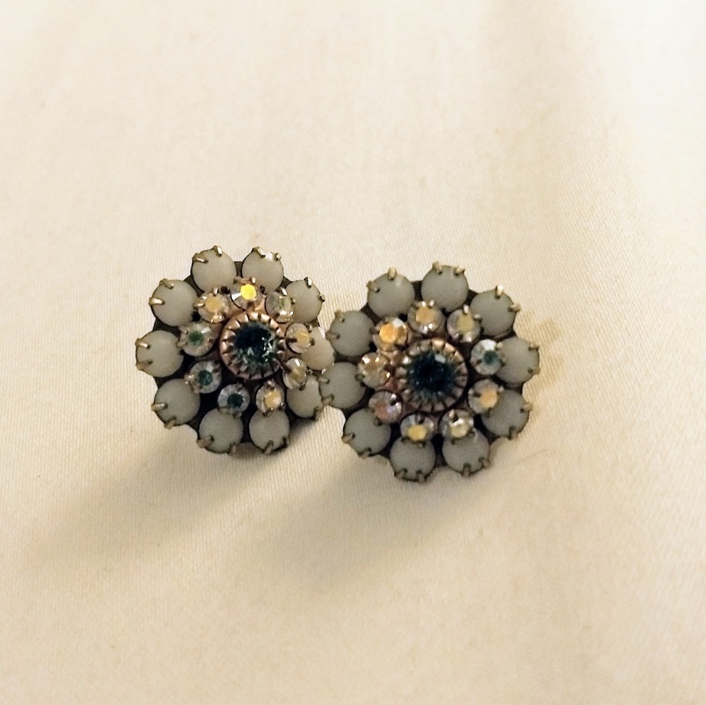 White and rose gold post earrings